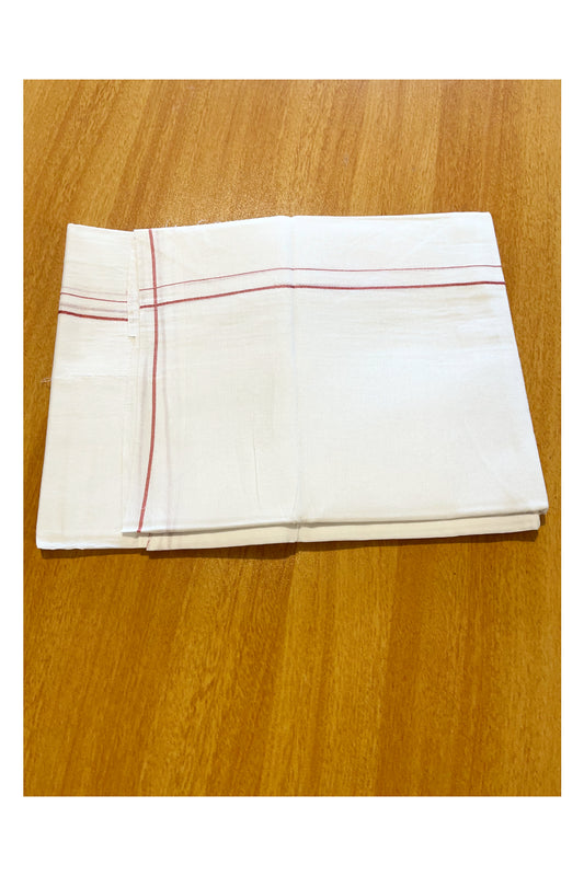 Pure White Cotton Double Mundu with Brick Red Border (South Indian Dhoti)