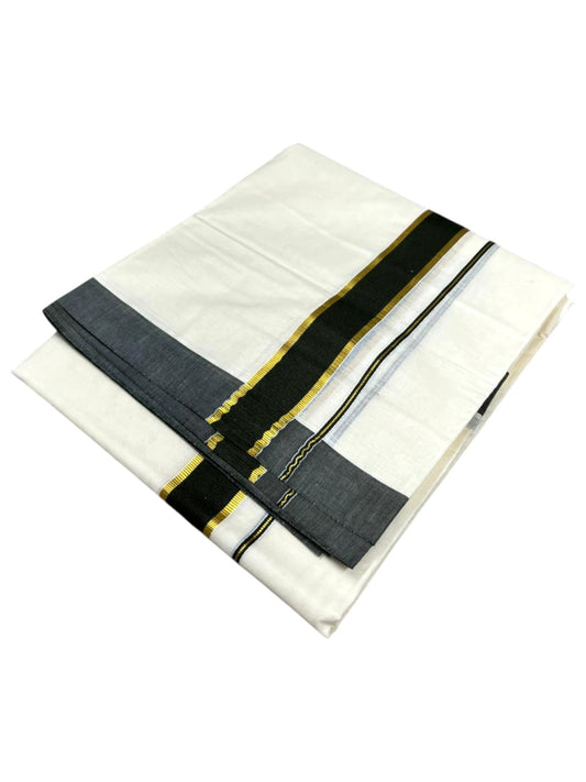 Southloom Pure Cotton Mundu with Gold Kasavu and Olive Green Colour Border (South Indian Kerala Dhoti)