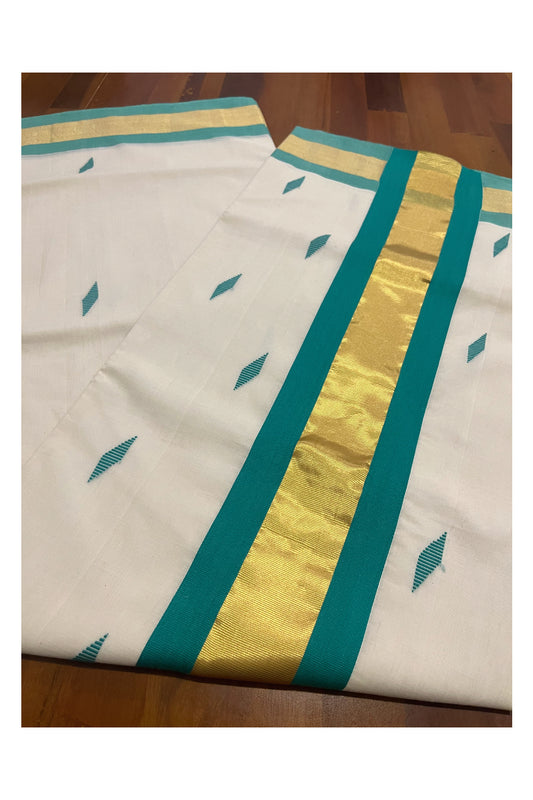 Southloom Premium Unakkupaavu Handloom Cotton Butta Work Saree with Kasavu and Green Border