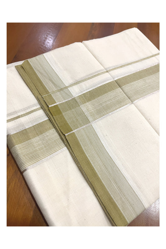 Pure Cotton Kerala Double Mundu with Kasavu and Light Green Kara (South Indian Kerala Dhoti)