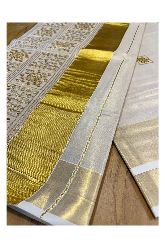 Southloom Tissue Kasavu Saree with Golden Embroidery Work