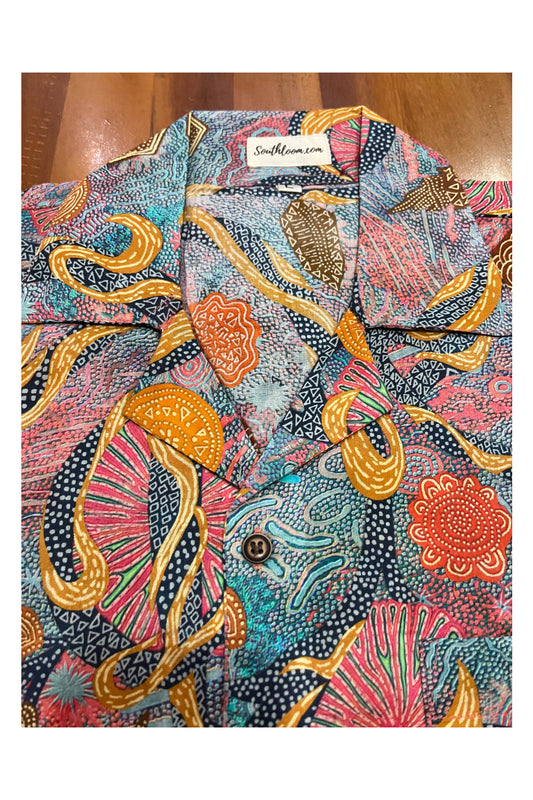 Southloom Jaipur Cotton Multi Colour Hand Block Printed Cuban Collar Shirt (Half Sleeves)