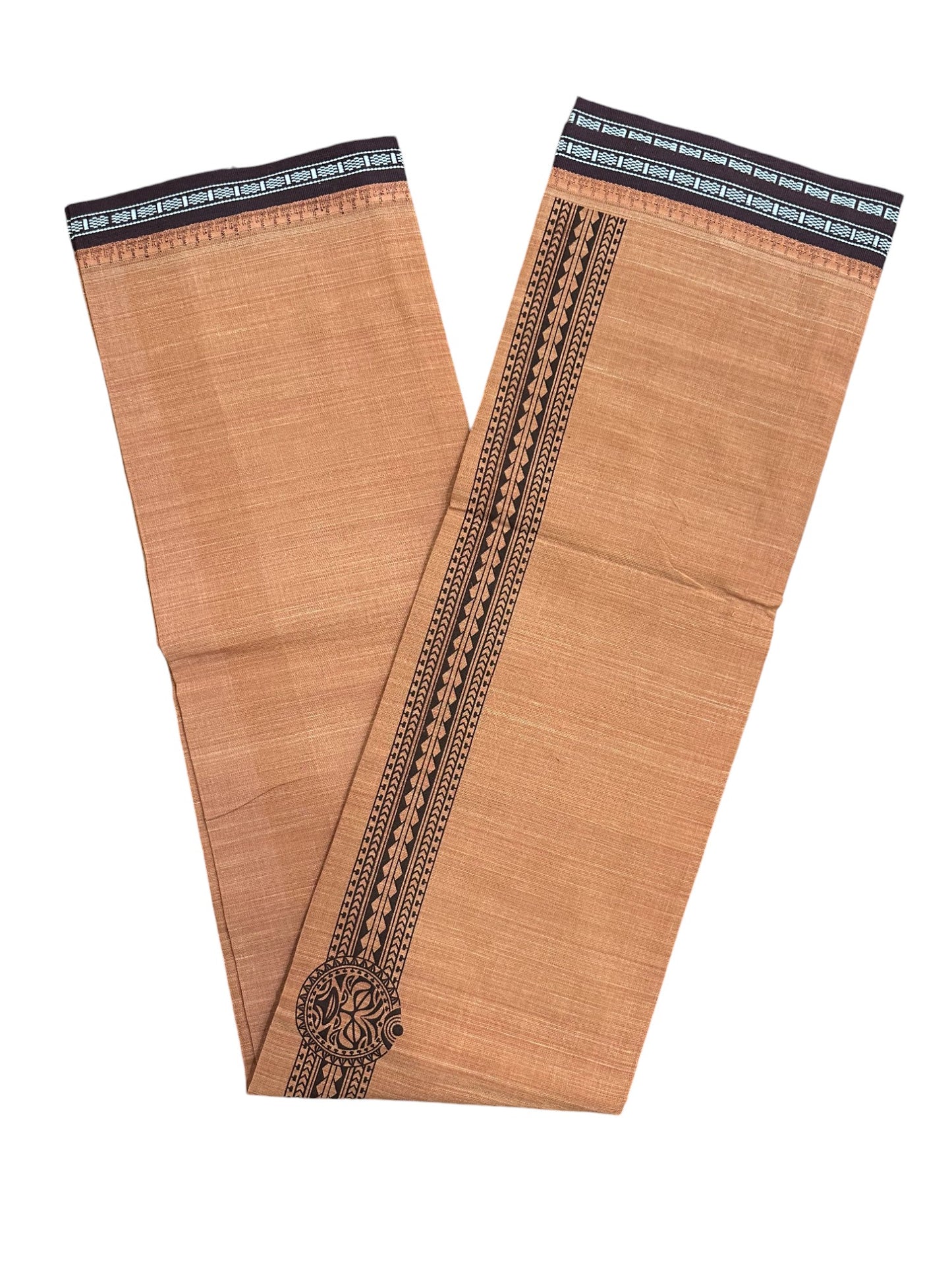 Southloom Saffron (Kaavi) Brown Printed Single Mundu / Lungi (South Indian Kerala Dhoti)