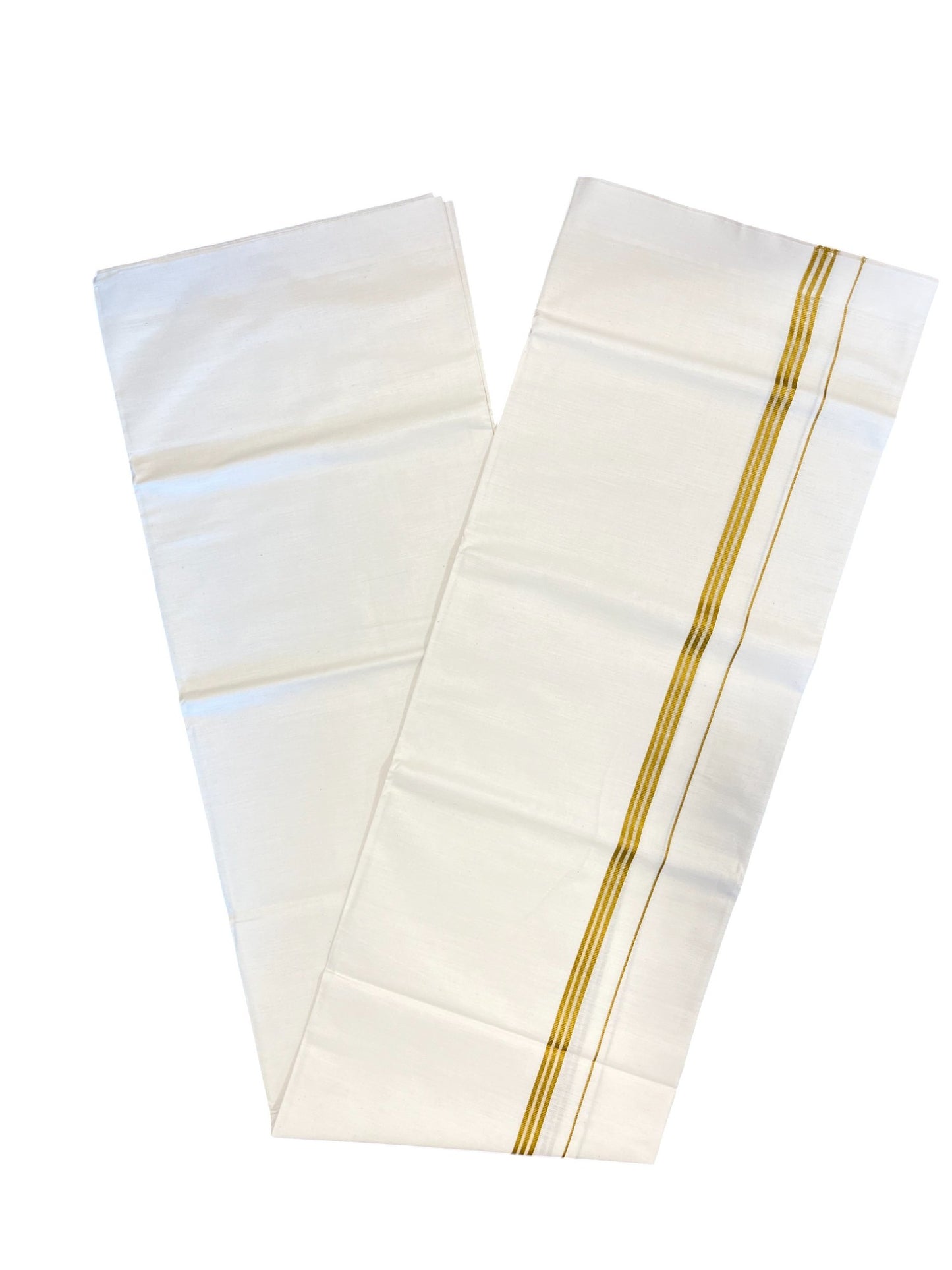 Southloom Off White Single Mundu / Lungi with Yellow Lines On Kara (South Indian Kerala Dhoti)