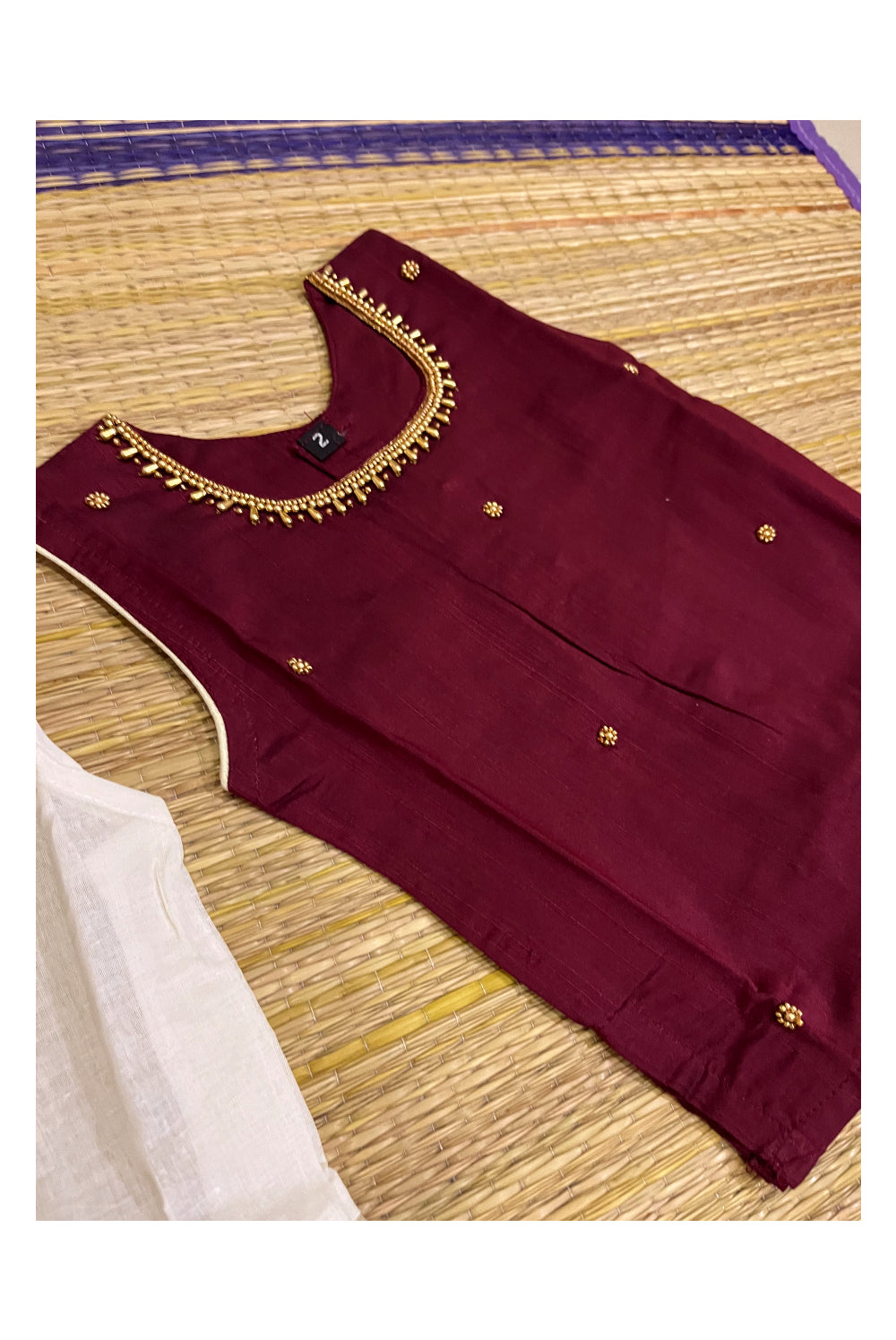 Southloom Kerala Pavada Blouse with Maroon Bead Work Design (Age - 2 Year)