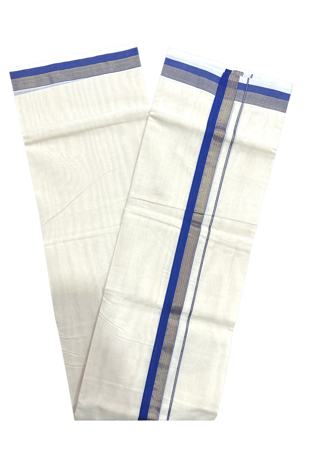 Southloom Premium Handloom Mundu with Blue and Kasavu Kara (Onam Mundu 2023)