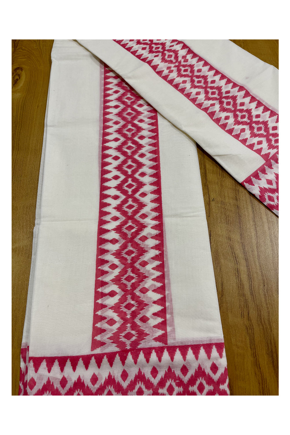 Southloom Ikat Design Pink Printed Set Mundu with Blouse Piece