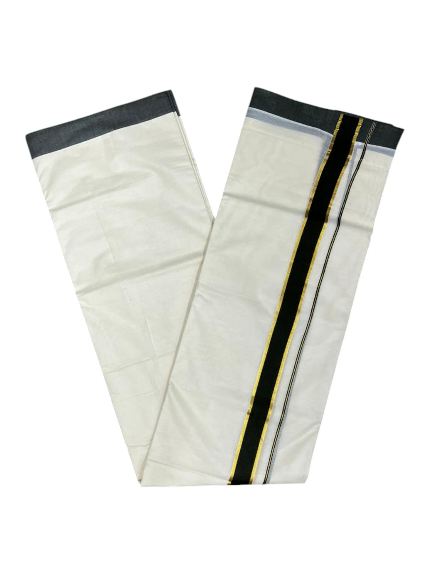 Southloom Pure Cotton Mundu with Gold Kasavu and Olive Green Colour Border (South Indian Kerala Dhoti)