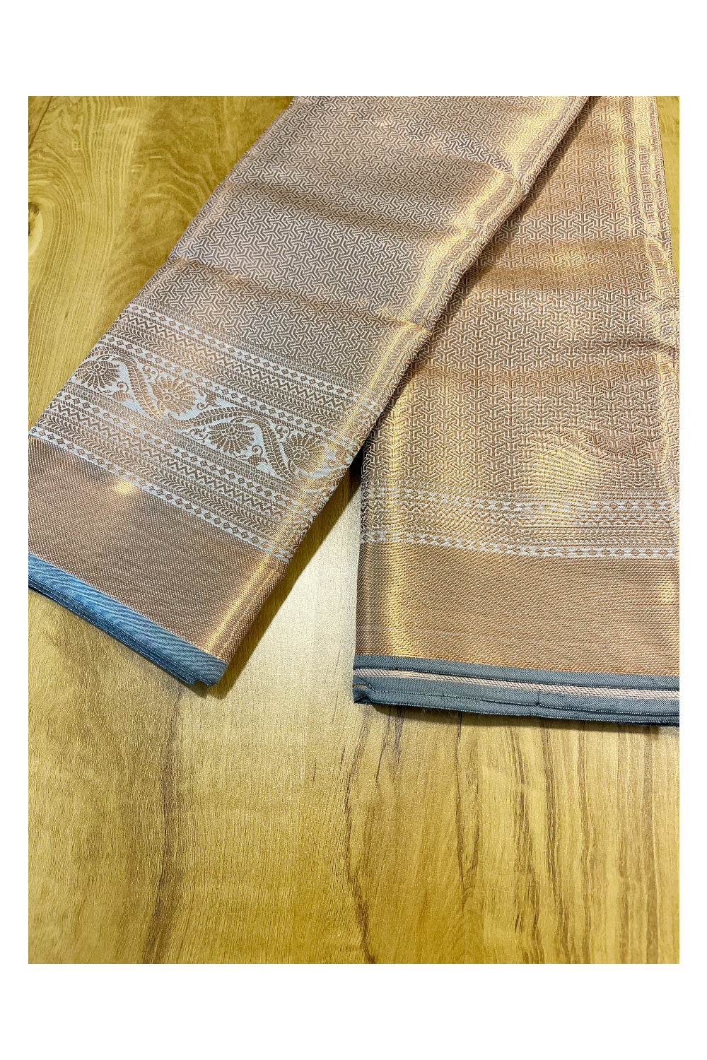 Southloom Premium Semi Silk Zari Work Brocade Saree in Bridal Grey with Matching Pallu (Kanchipuram Pattu Saree)