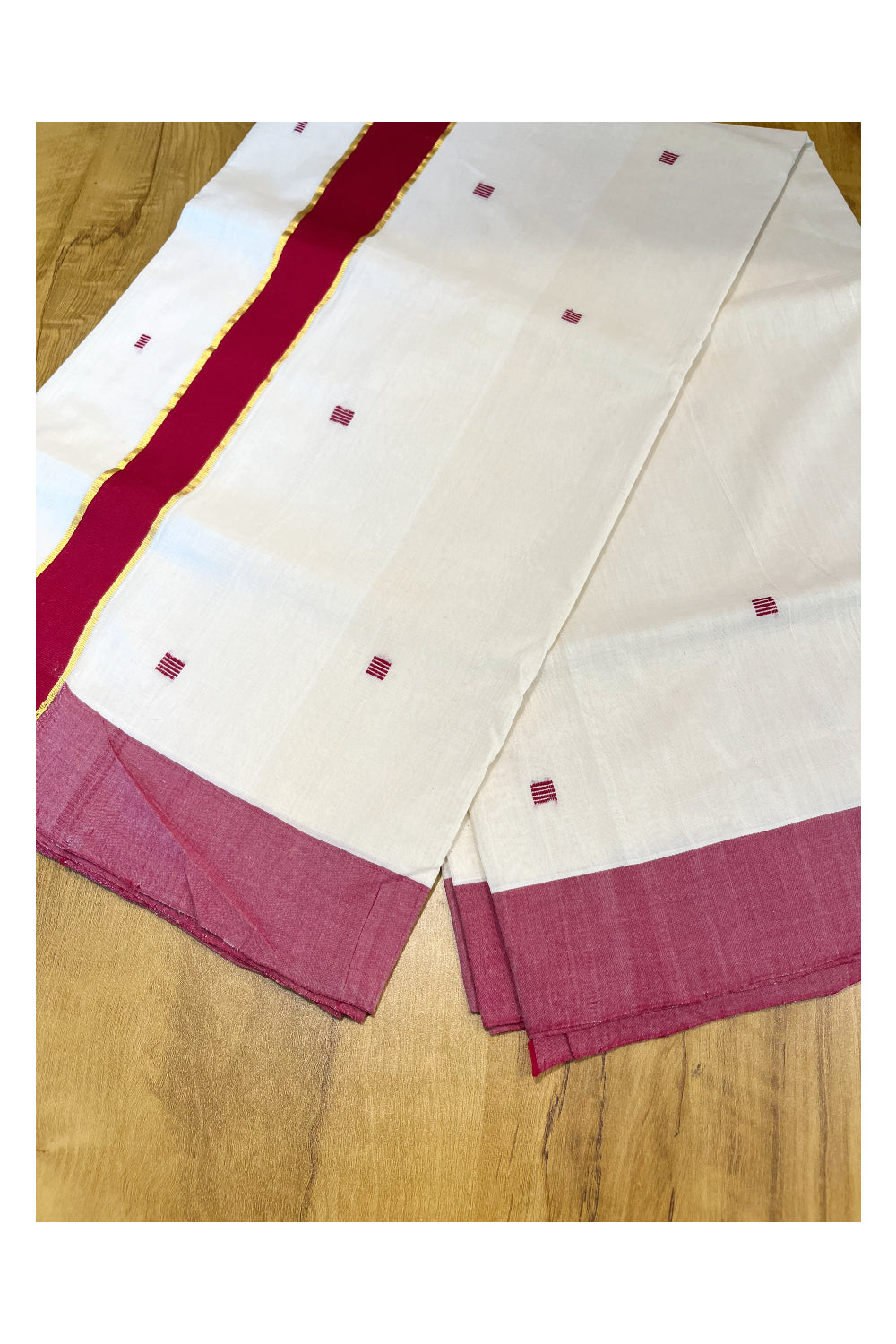 Southloom Premium Balaramapuram Unakkupaavu Handloom Cotton Butta Saree with Red and Kasavu Border