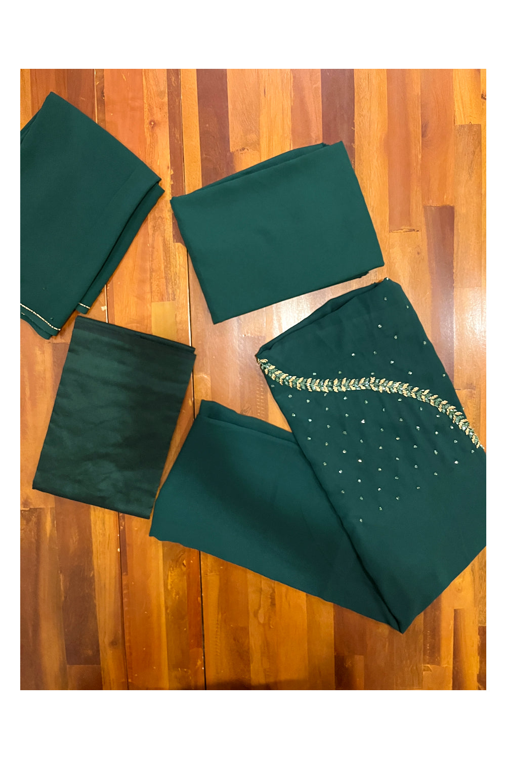 Southloom™ Georgette Churidar Salwar Suit Material in Green with Bead Works