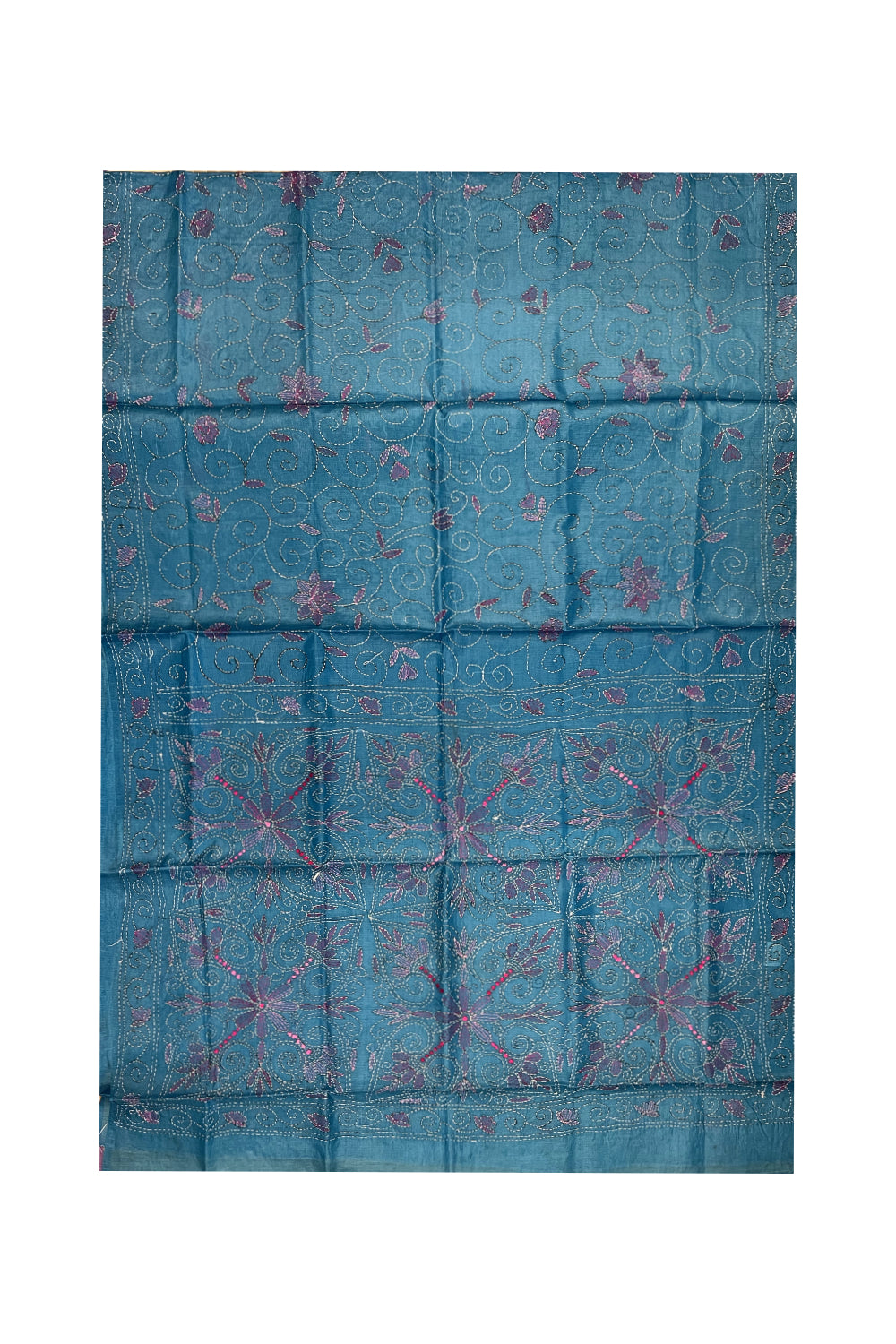 Southloom Kantha Thread Work Designer Blue Saree