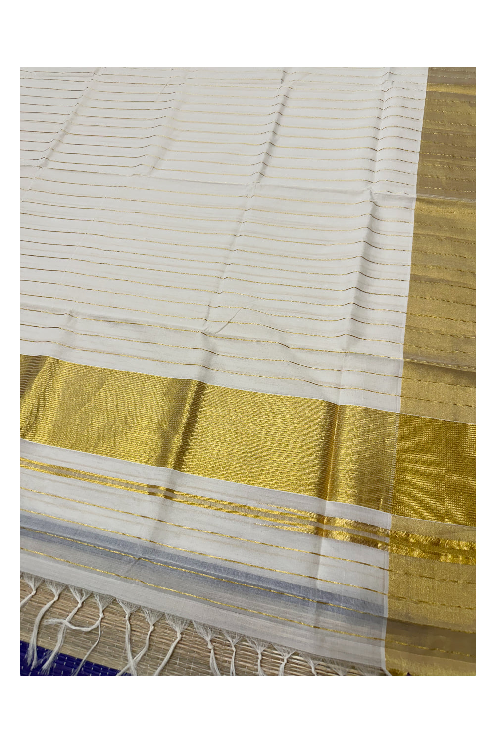 Southloom Premium Handloom Cotton Kasavu Lines Design Saree