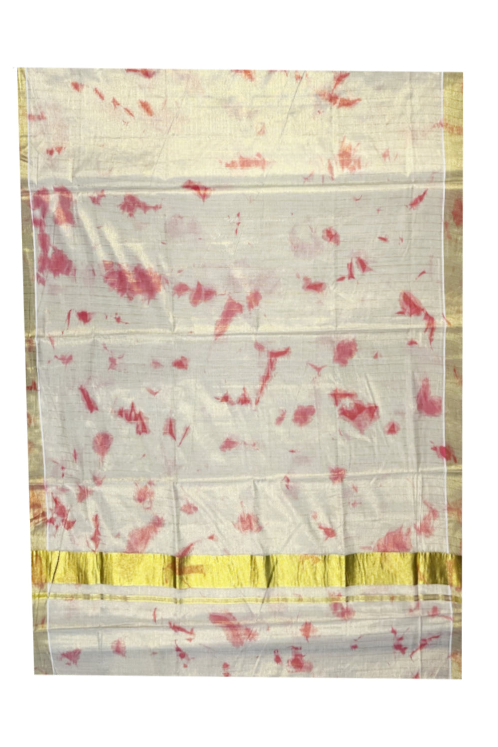 Southloom Tissue Dyed Pattern Pink Design Saree with Kasavu Lines Across Body