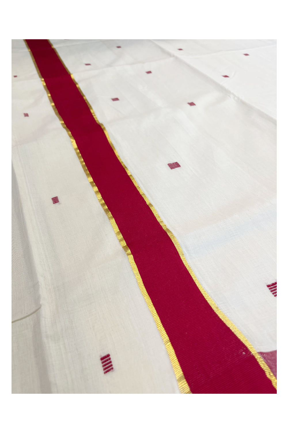 Southloom Premium Balaramapuram Unakkupaavu Handloom Cotton Butta Saree with Red and Kasavu Border