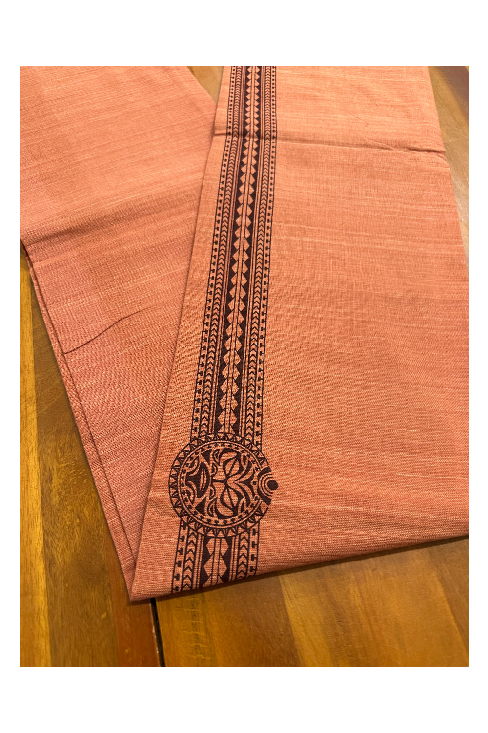 Southloom Saffron (Kaavi) Brown Printed Single Mundu / Lungi (South Indian Kerala Dhoti)