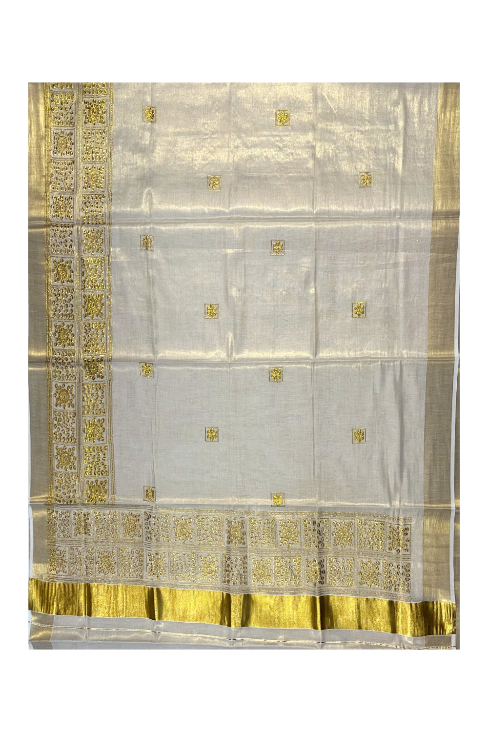 Southloom Tissue Kasavu Saree with Golden Embroidery Work