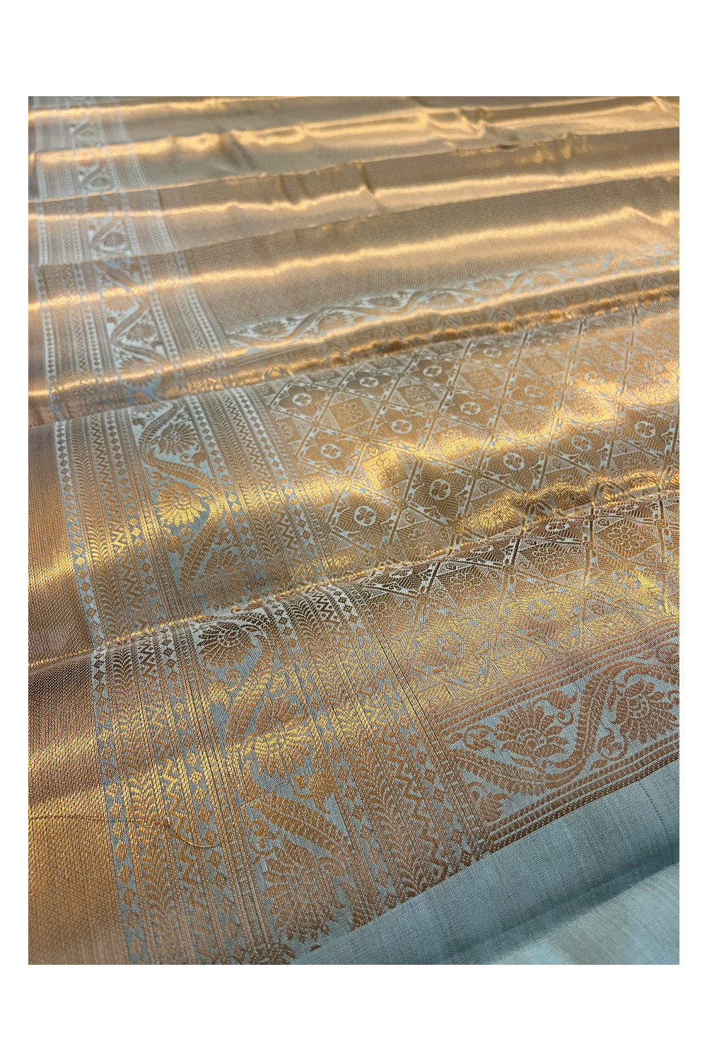 Southloom Premium Semi Silk Zari Work Brocade Saree in Bridal Grey with Matching Pallu (Kanchipuram Pattu Saree)