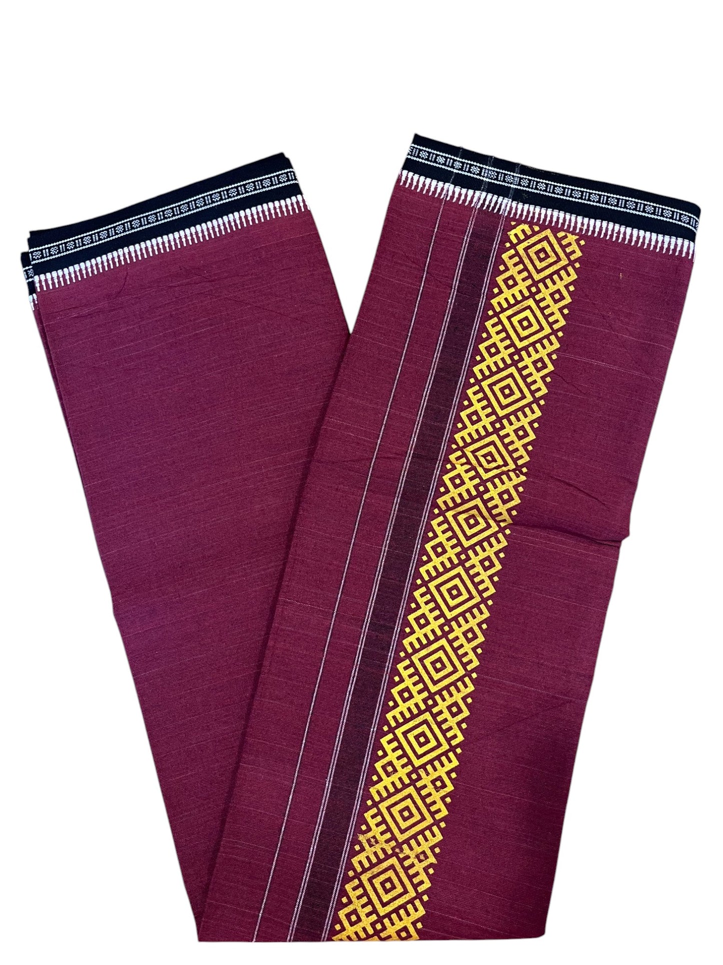 Southloom Maroon Printed Single Mundu / Otta Mundu / Lungi (South Indian Kerala Dhoti)