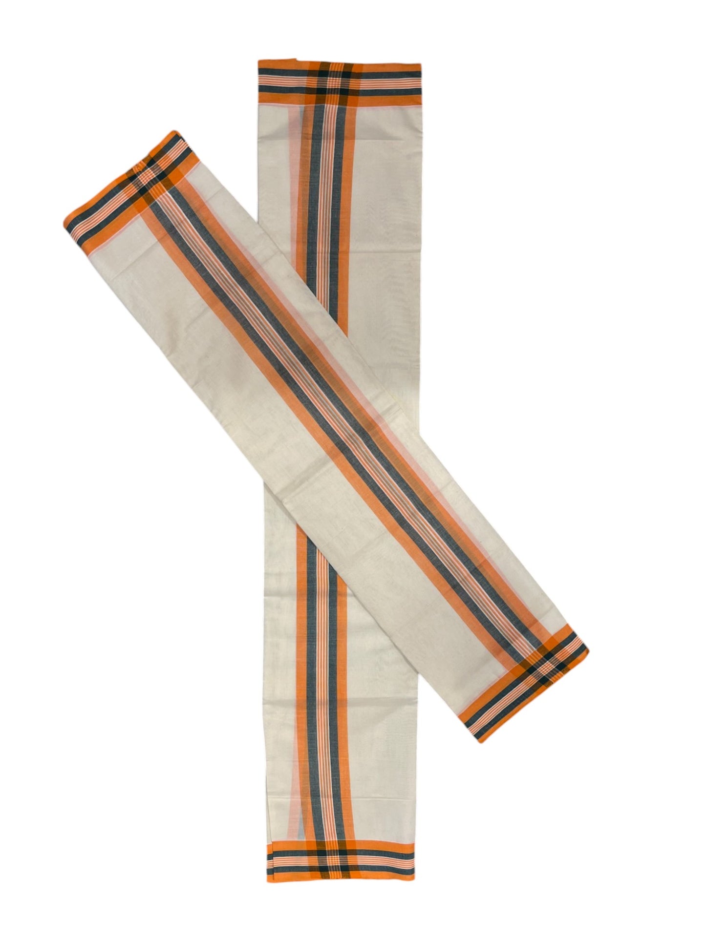 Pure Cotton Mundum Neriyathum (Set Mundu) with Orange and Green Border