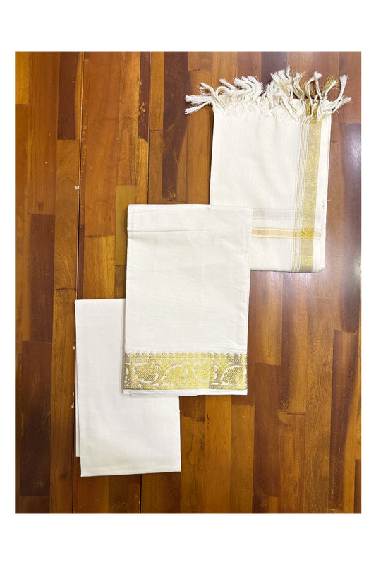 Kerala Cotton Churidar Salwar Material with Kasavu Woven Designs (include Shawl / Dupatta)