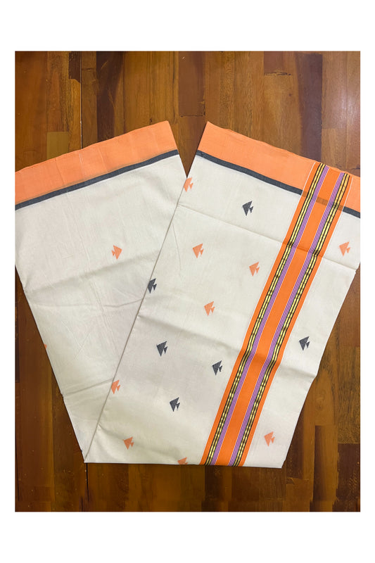 Southloom Premium Balaramapuram Unakkupaavu Handloom Cotton Butta Saree with Orange Black and Kasavu Border