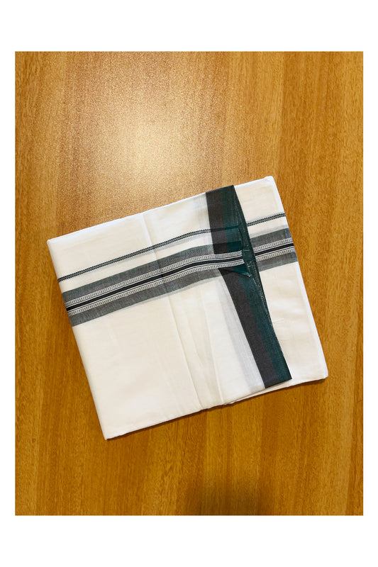 Pure White Cotton Double Mundu with Green Border (South Indian Dhoti)