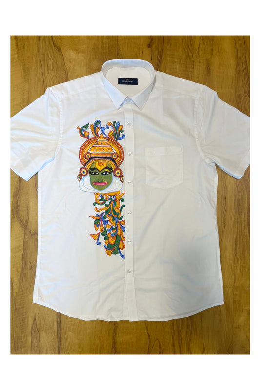 Southloom Pure White Cotton Kathakali Mural Hand Painted Shirt (40 HS)