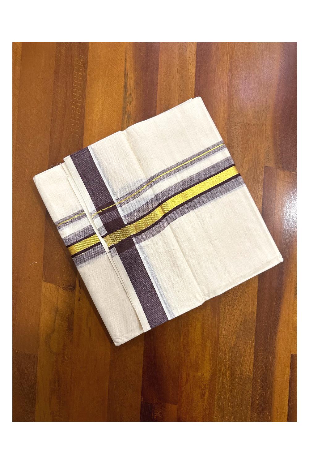 Kerala Cotton Double Mundu with Brown and Kasavu Border (Onam Mundu 2023)