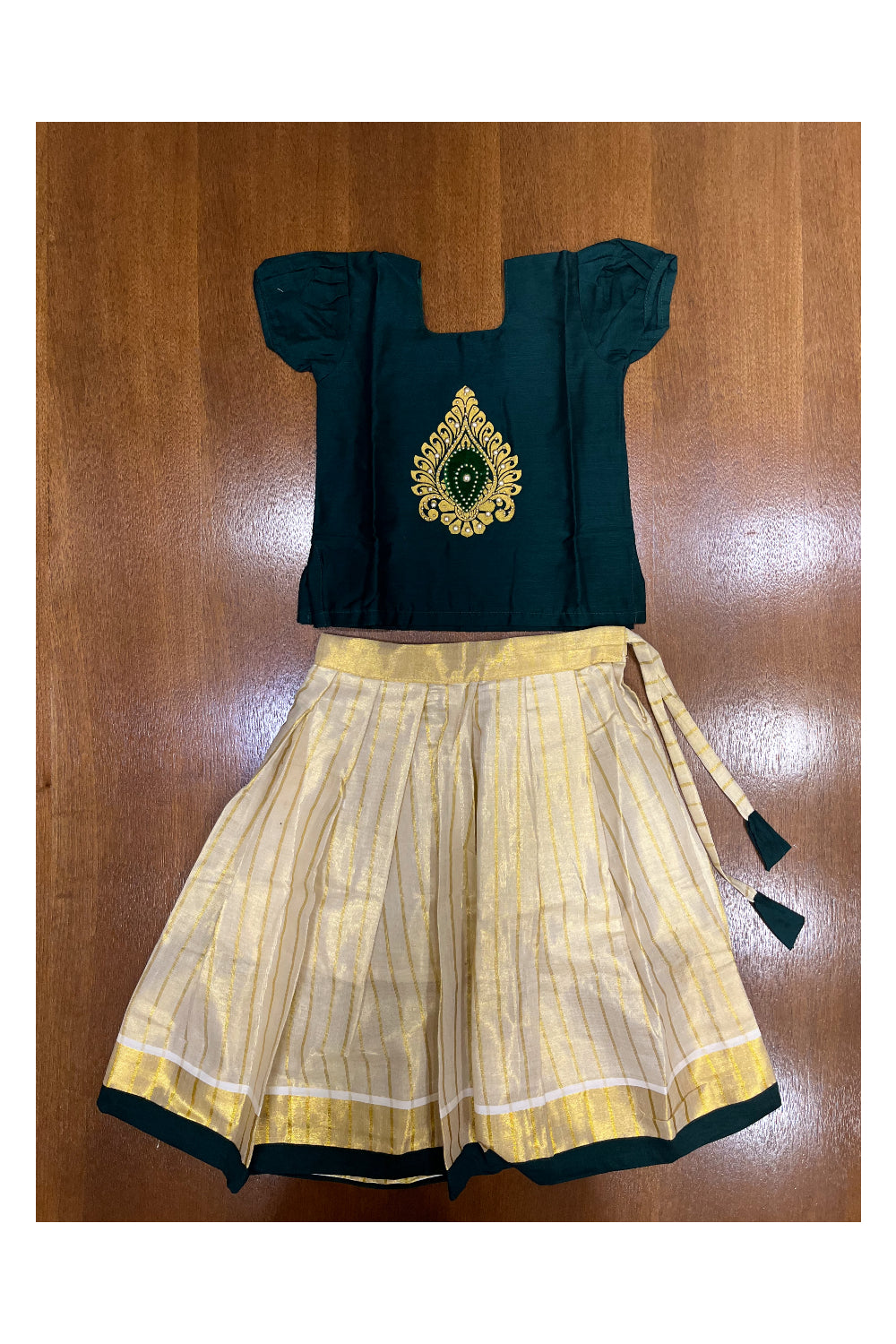 Southloom Kerala Pavada Blouse with Green Bead Work Design (Age - 3 Year)