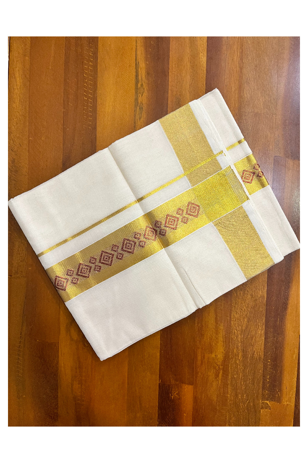 Southloom Premium Handloom Pure Cotton Mundu with Golden and Copper Kasavu Woven Border (Vishu 2024 Collection)