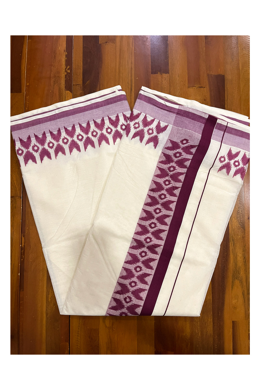 Pure Cotton Kerala Saree with Purple Block Printed Border