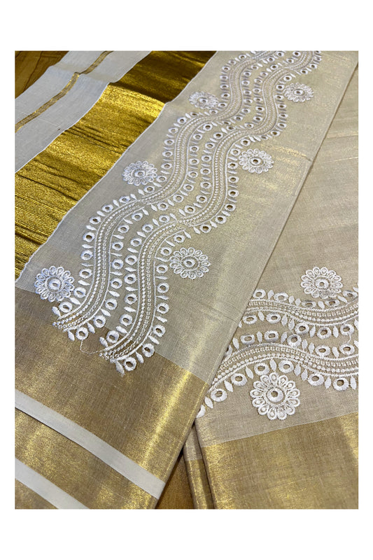 Southloom Tissue Kasavu Saree with Silver Embroidery Work