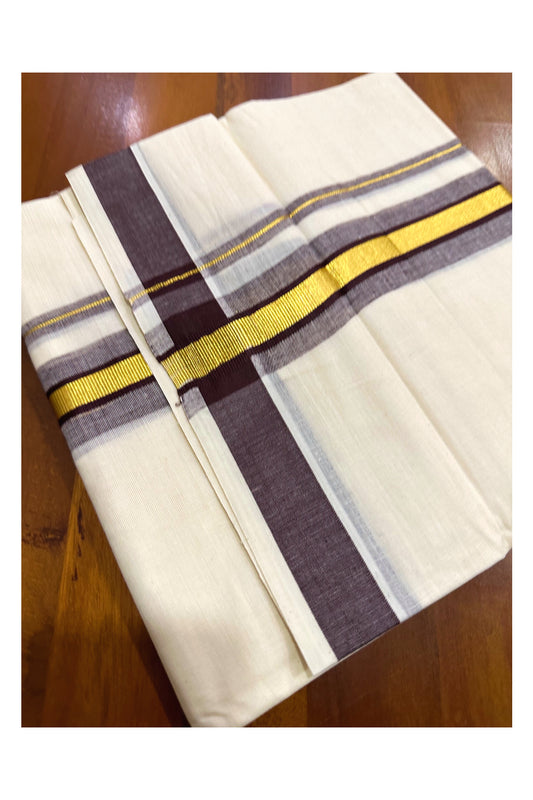 Kerala Cotton Double Mundu with Brown and Kasavu Border (Onam Mundu 2023)