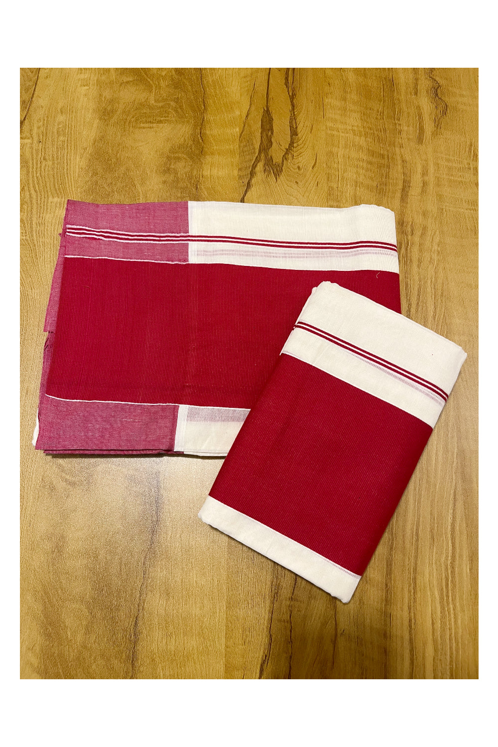 Kerala Pure Cotton Single Set Mundu (Mundum Neriyathum) with 5 inch Maroon Border 2.80 Mtrs