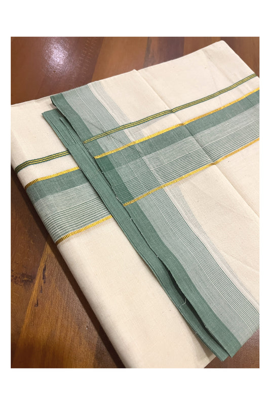 Pure Cotton Kerala Double Mundu with Kasavu and Green Kara (South Indian Kerala Dhoti)