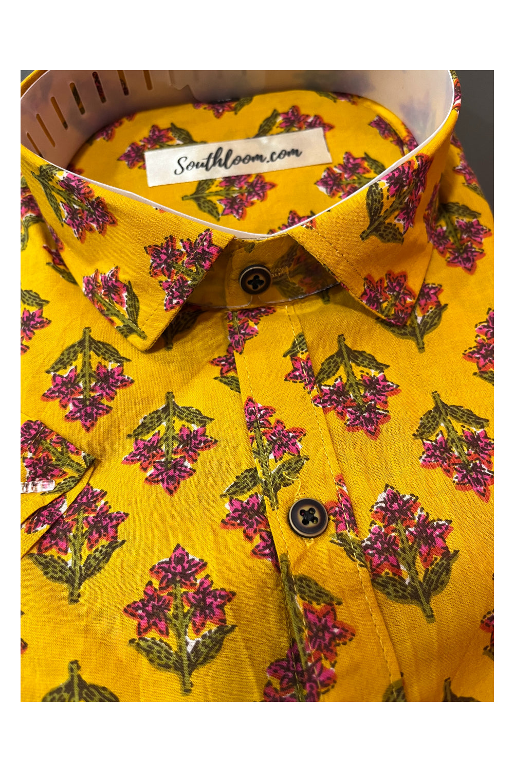 Southloom Jaipur Cotton Orange Hand Block Printed Shirt (Half Sleeves)