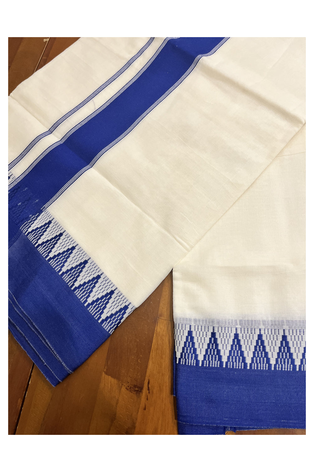 Pure Cotton Kerala Plain Saree with Blue Temple Border