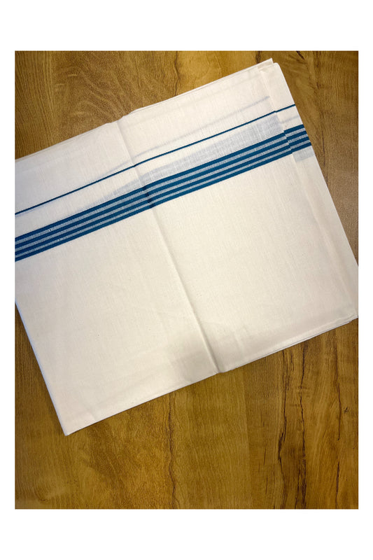 Southloom Off White Single Mundu / Lungi with Blue Lines On Kara (South Indian Kerala Dhoti)