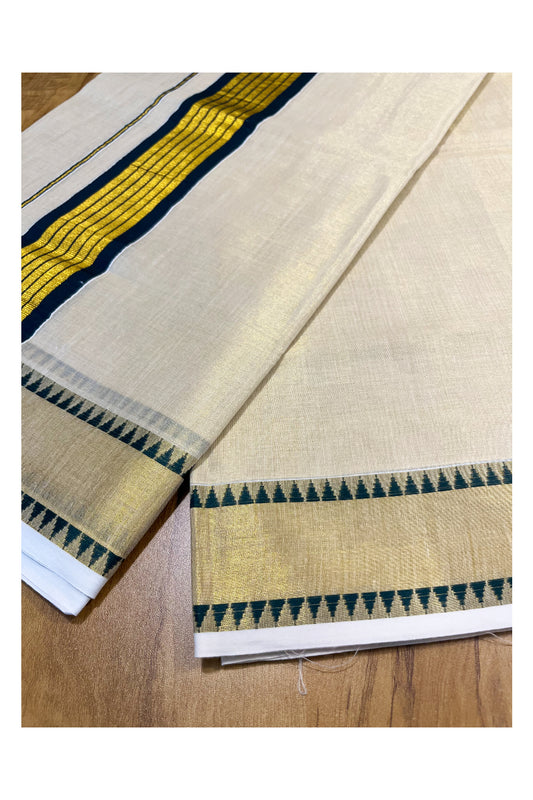 Kerala Tissue Kasavu Saree With Green Temple Woven Works on Border