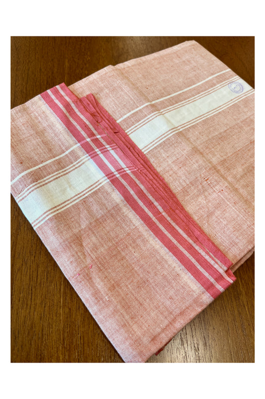 Southloom Premium Handloom Red Shaded Solid Single Mundu (Lungi) with White Border (South Indian Kerala Dhoti)