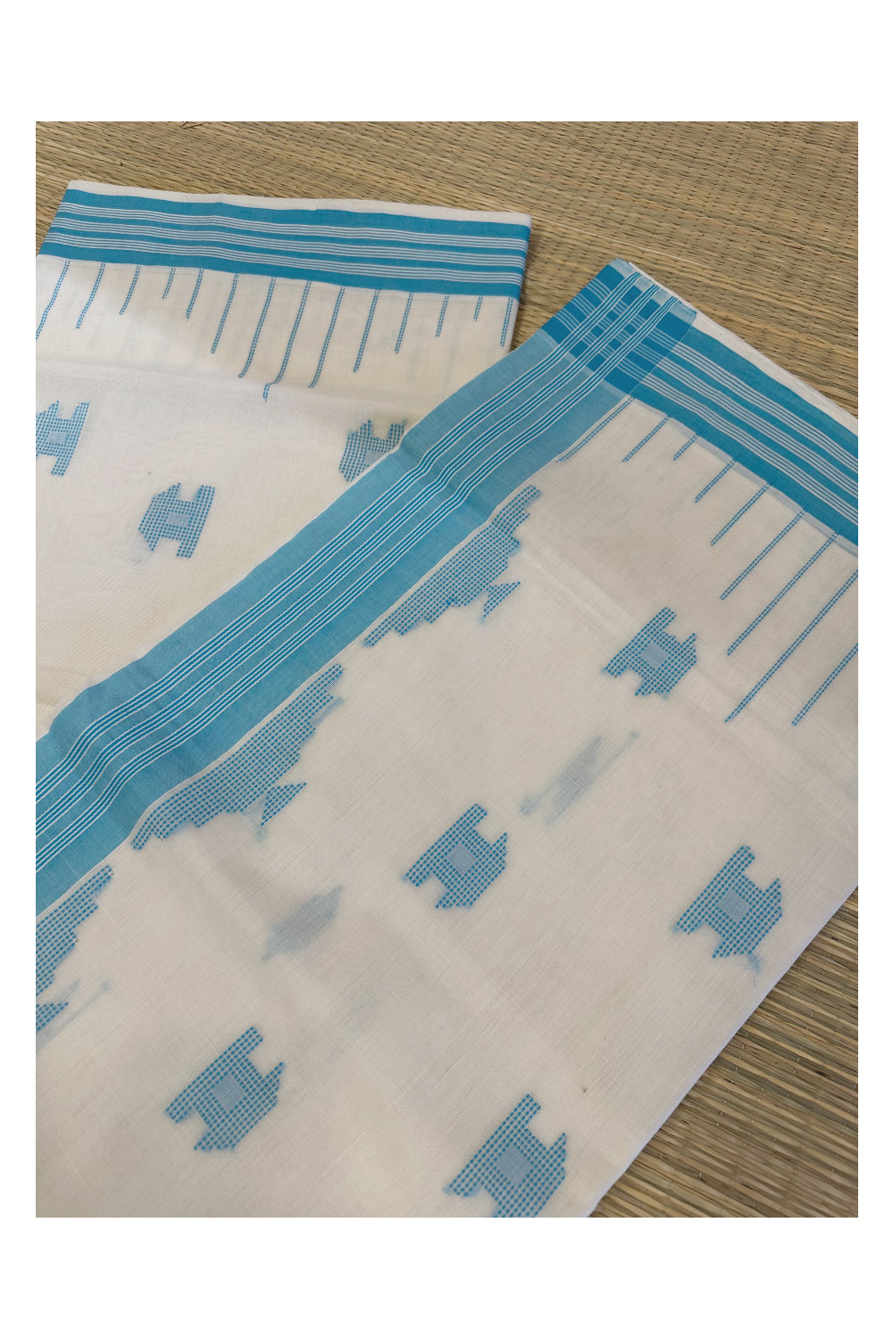 Southloom Kuthampully Handloom Onam 2023 Saree with Blue Border and Butta Works