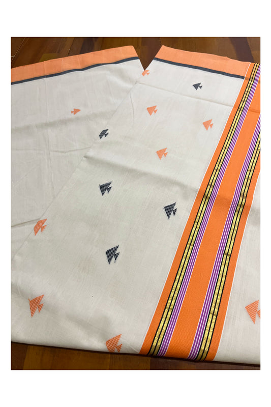 Southloom Premium Balaramapuram Unakkupaavu Handloom Cotton Butta Saree with Orange Black and Kasavu Border