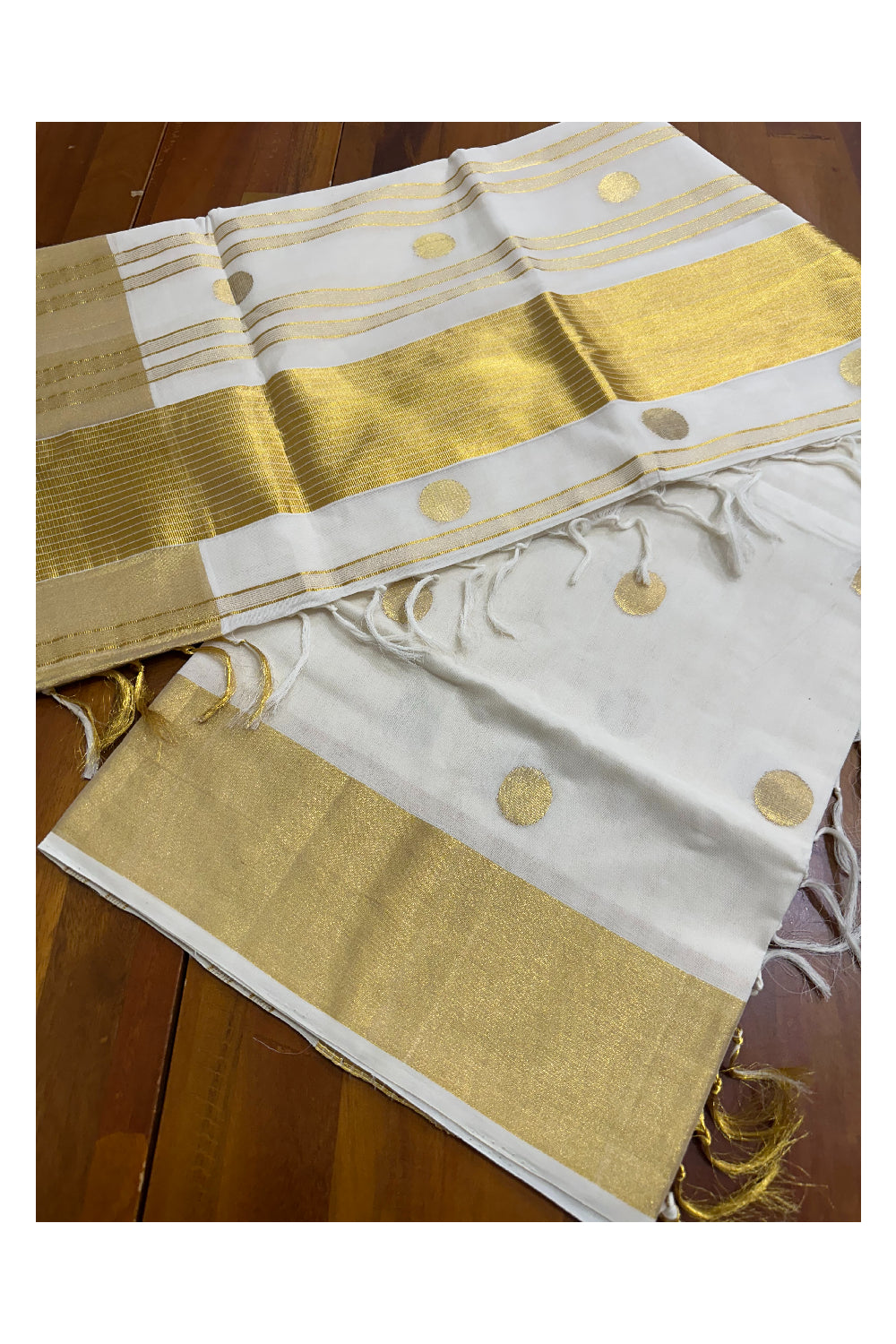 Southloom Premium Handloom Cotton Saree with Polka Woven Works on Body