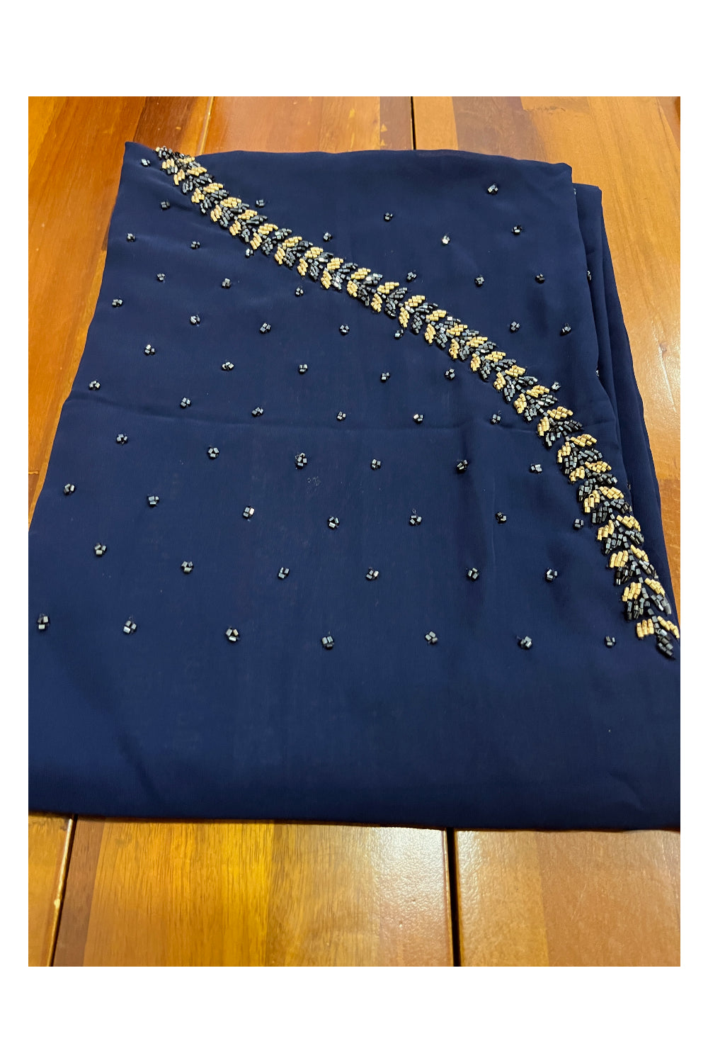 Southloom™ Georgette Churidar Salwar Suit Material in Dark Blue with Bead Works