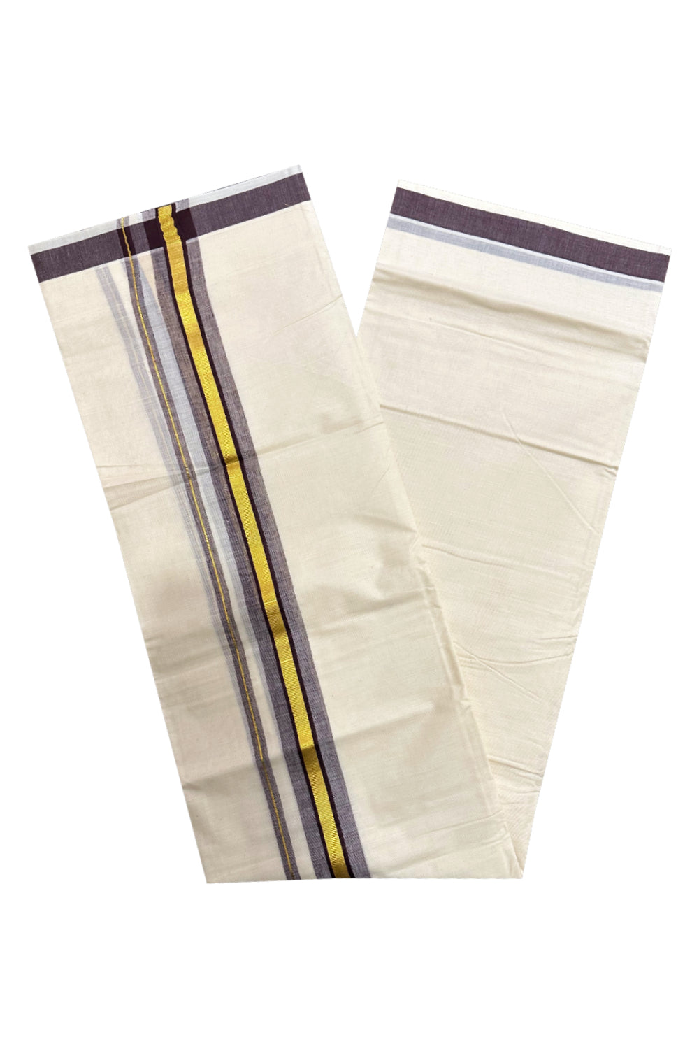 Kerala Cotton Double Mundu with Brown and Kasavu Border (Onam Mundu 2023)