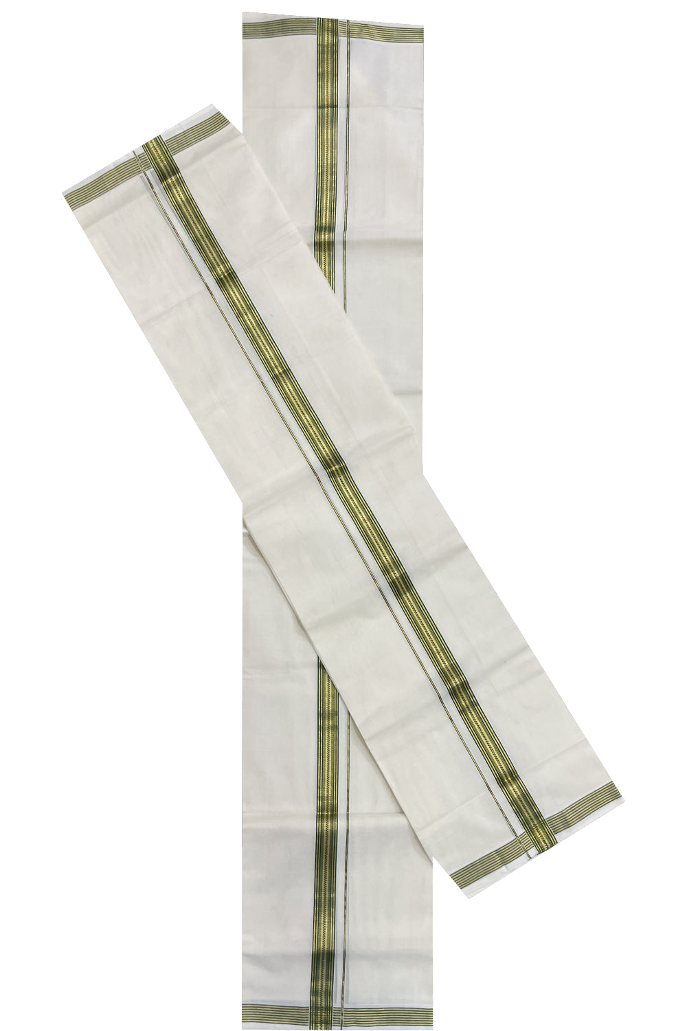 Southloom Premium Handloom Set Mundu with Kasavu and Green Border (Vishu 2024 Collection)