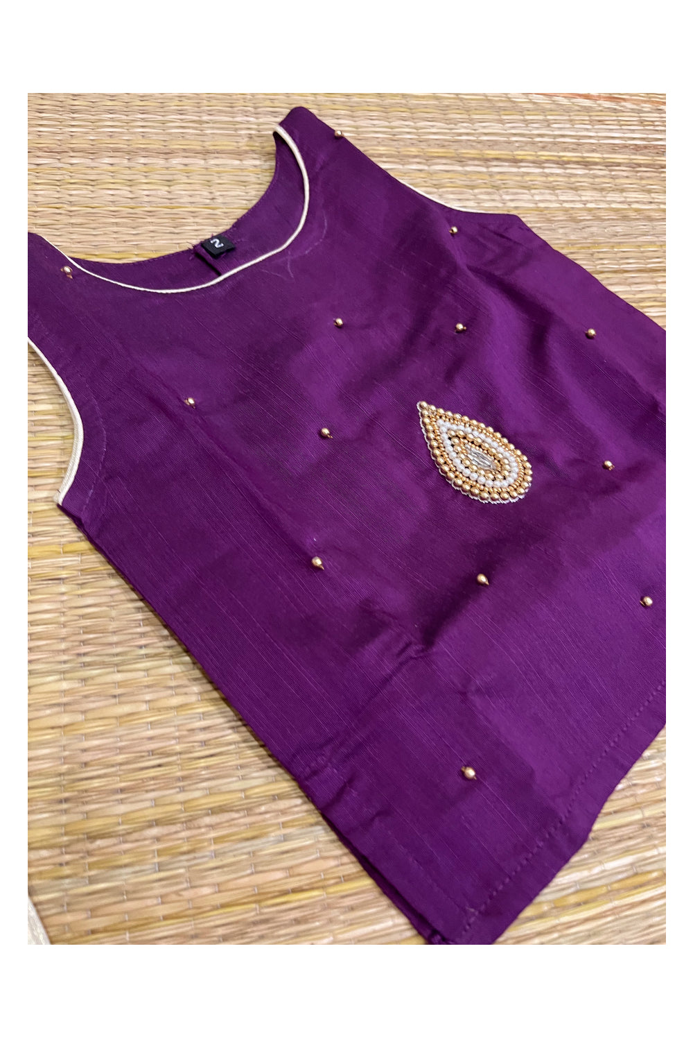 Southloom Kerala Pavada Blouse with Violet Bead Work Design