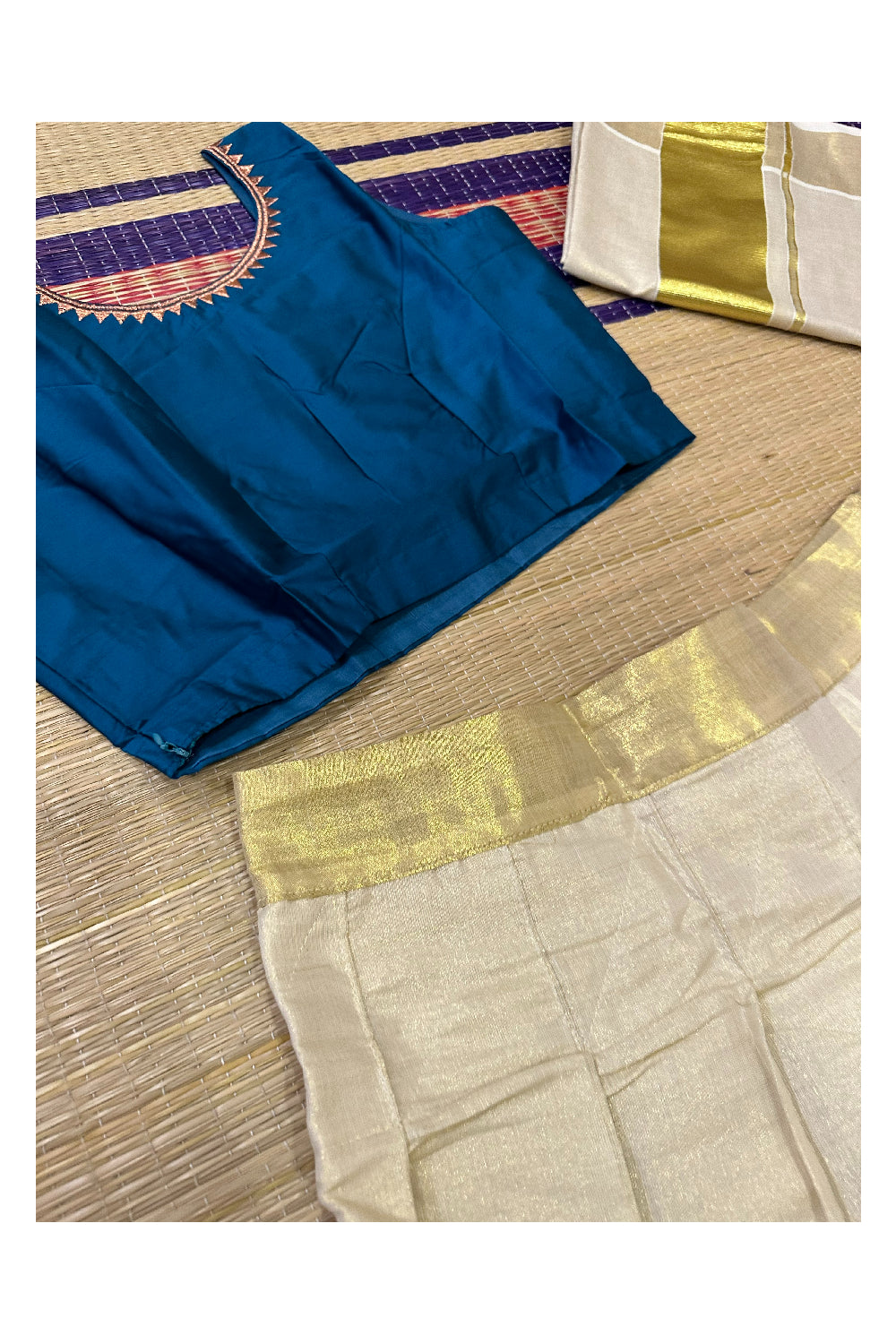 Stitched Dhavani Set with Tissue Pavada and Blue Readymade Blouse