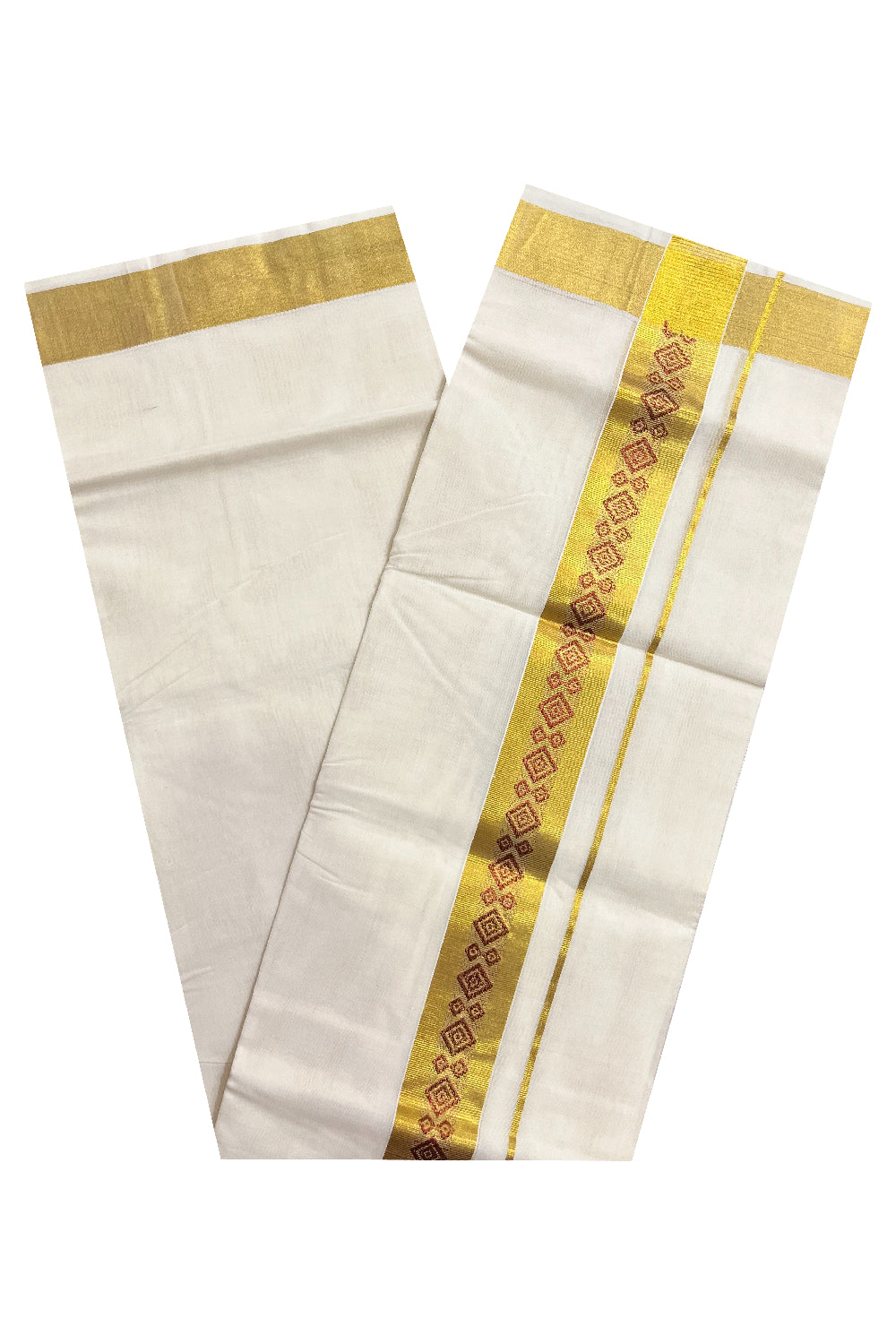 Southloom Premium Handloom Pure Cotton Mundu with Golden and Copper Kasavu Woven Border (Vishu 2024 Collection)